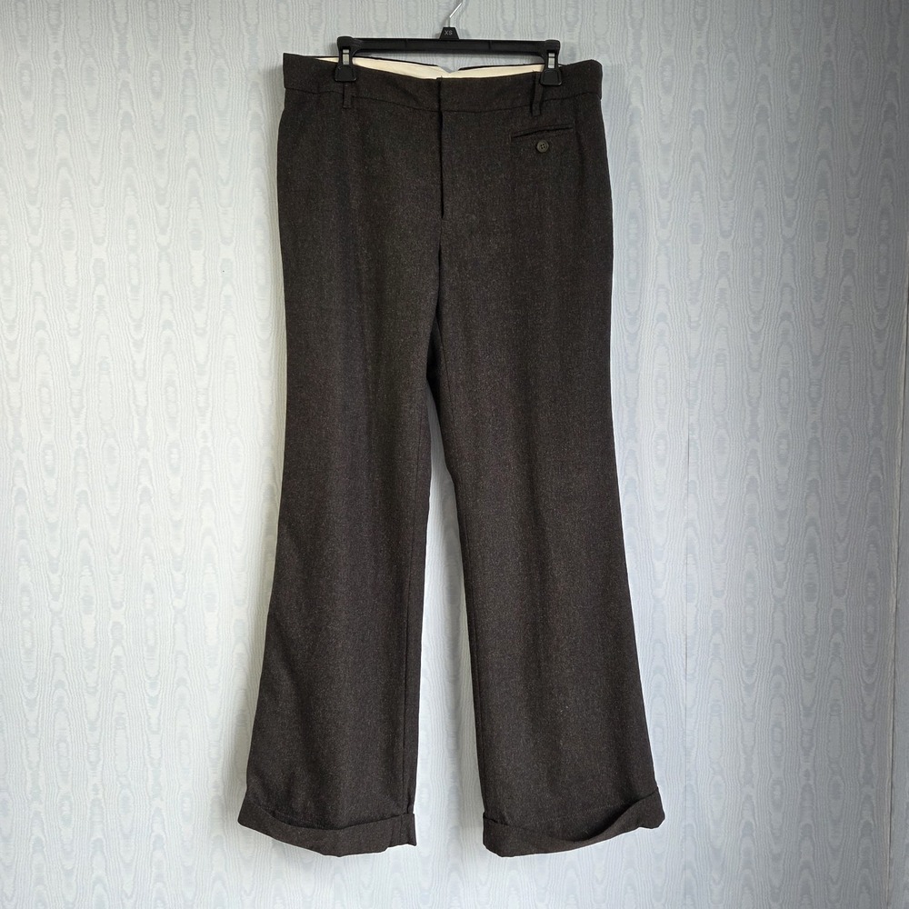 Vtg Y2K Gap Womens 12 Pants Flare Pipe Wool Blend Stretch Trousers Brown Preppy